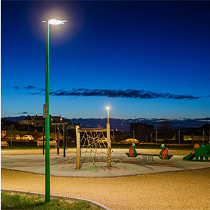 Alumbrado p&uacute;blico en zona estancial con luminarias Aire S3 Customizada.